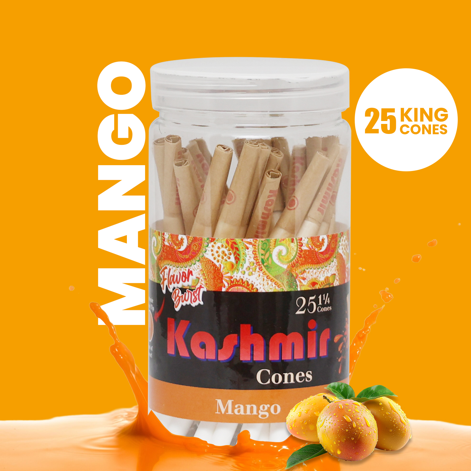 Kashmir Pre-Rolled Mango Flavored King Cones: 25CT
