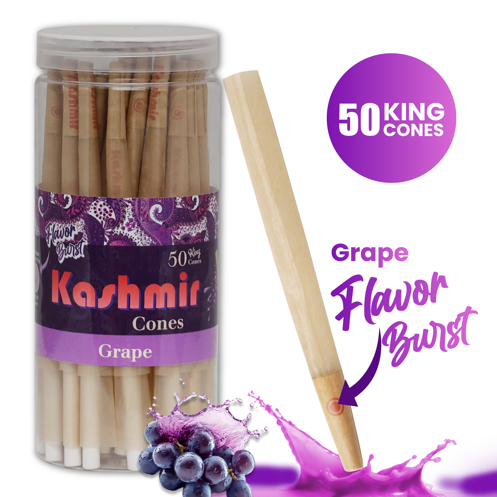 Second image of Kashmir Pre-Rolled Grape Flavored King Cones: 50CT