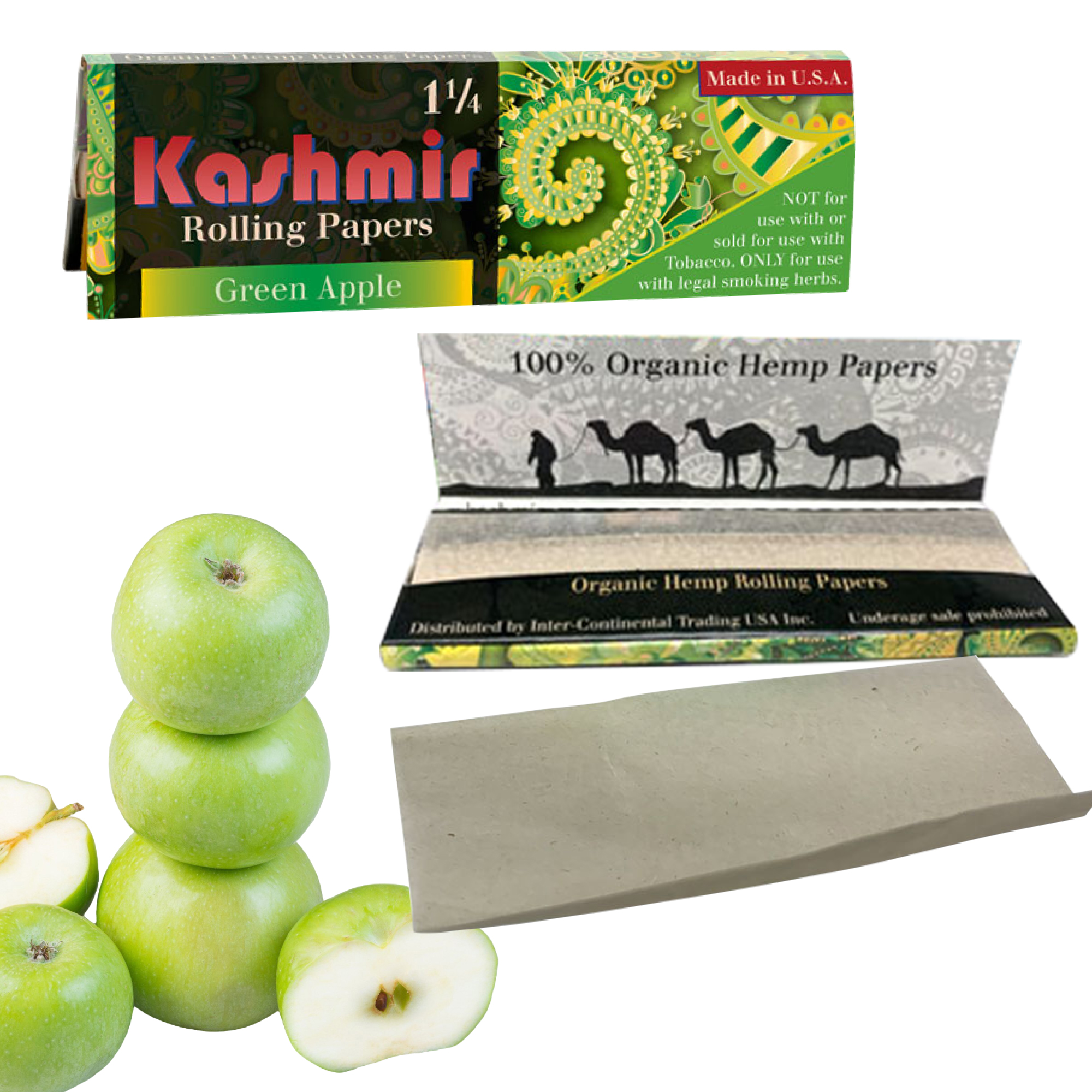 Second image of Kashmir Green Apple Flavored Rolling Papers 1¼ - 10 Pack
