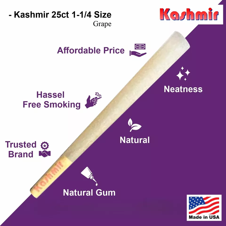Second image of Kashmir Pre Rolled Cones Flavored 1 1/4 Grape Rolling Papers Cone 25 Count Jar